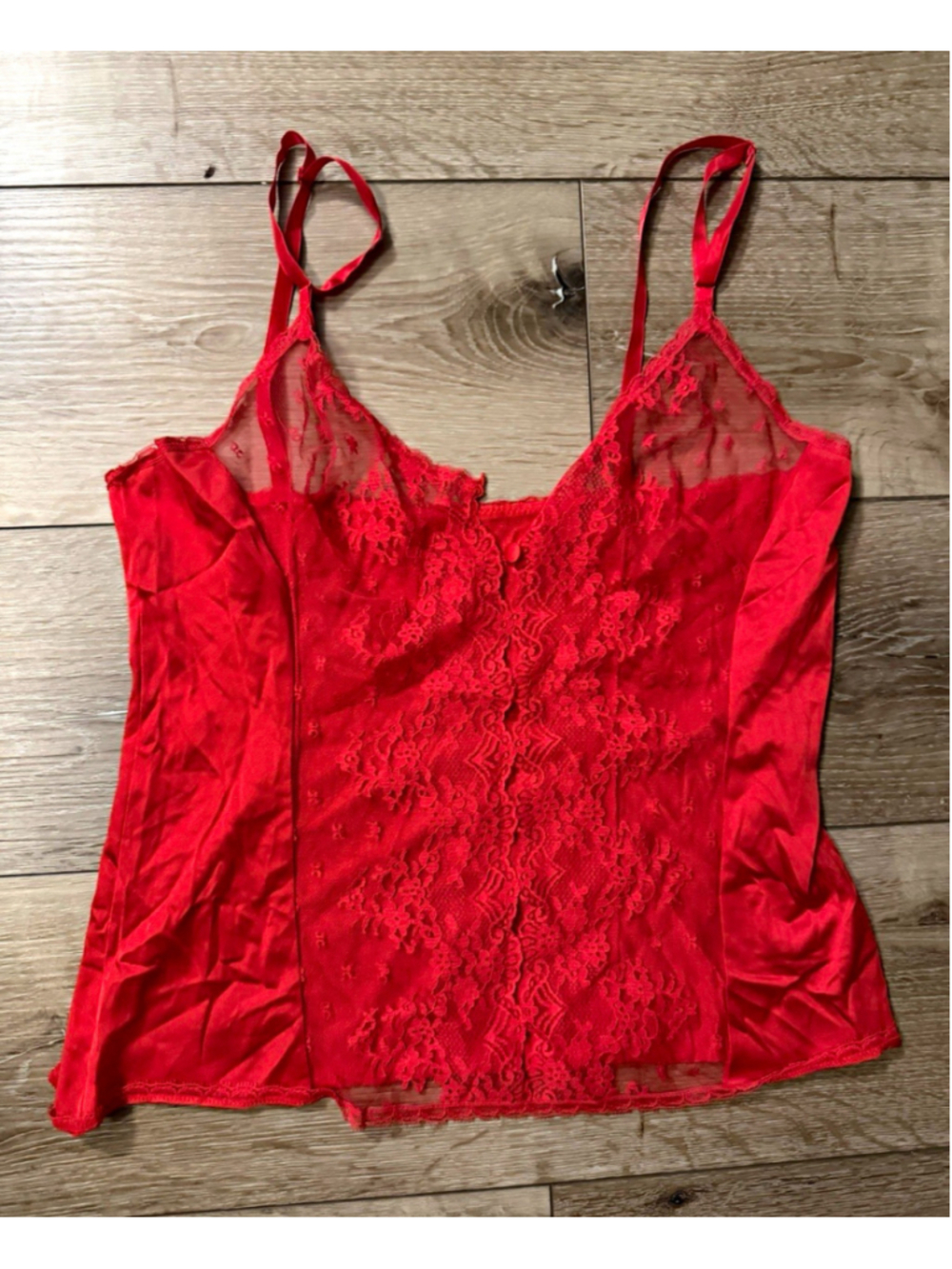 Vintage Vanity Fair Red Lace Camisole Size 36 Antron III Nylon Made USA Lingerie